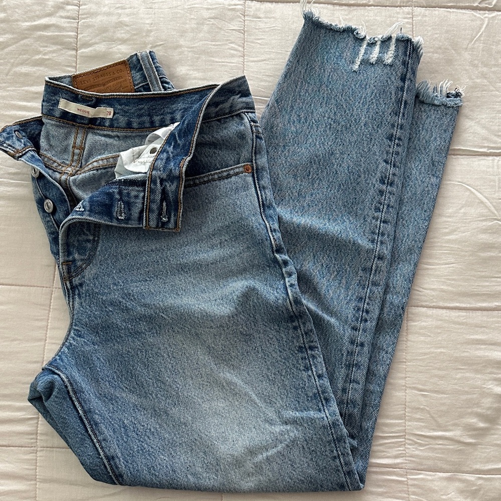 Levi’s Blue Distressed Denim Jeans-Button Fly